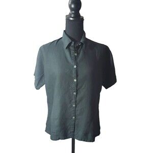 kiko Blouse  Women's Size M Black 100% Linen Vintage New #171